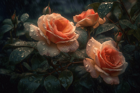 雨中粉色的玫瑰图片