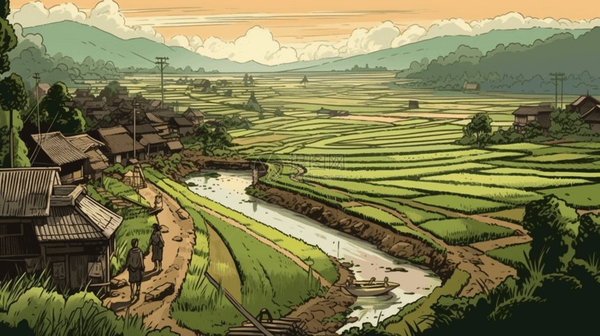 美丽乡村稻田图片