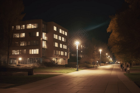 夜间大学马路上背景图片