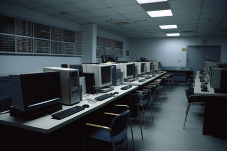 电脑室一排排电脑计算机课程背景