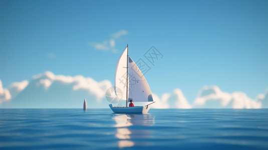 平静的海海面上的立体帆船设计图片