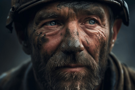 一个煤矿工人的脸部特写图片