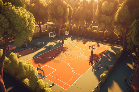 高清运动城市公园篮球场设计图片