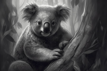 大树冠桉树素描考拉插画