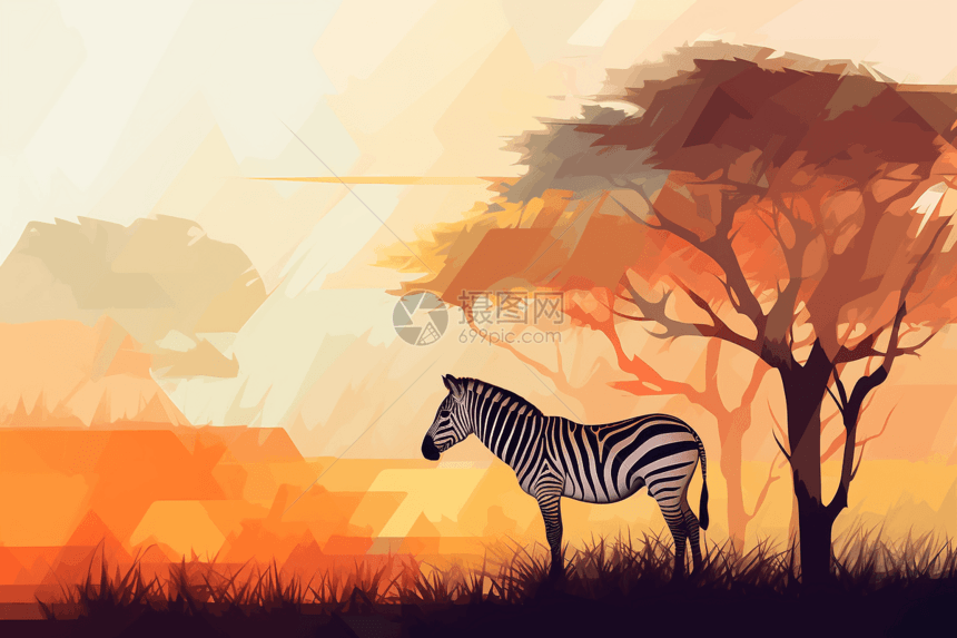 斑马在热带稀树草原上放牧图片