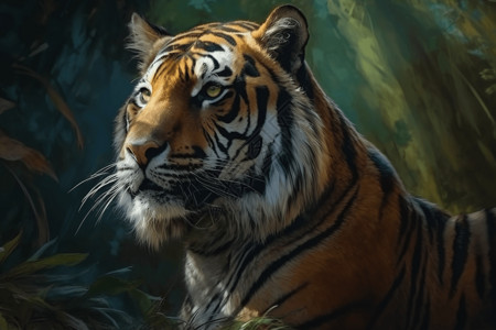 丛林中的老虎高清插画背景图片