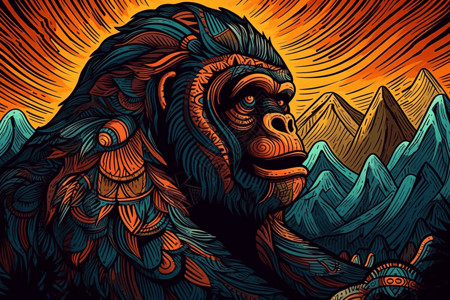 抽象大猩猩插画背景图片