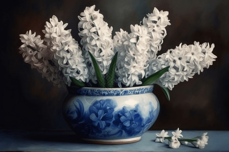 花瓶中白色的风信子背景图片