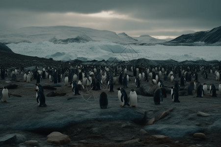 企鹅广角镜头南极背景图片