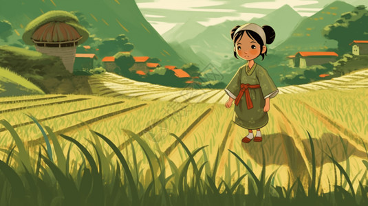 穿着传统服装的中国小女孩背景图片