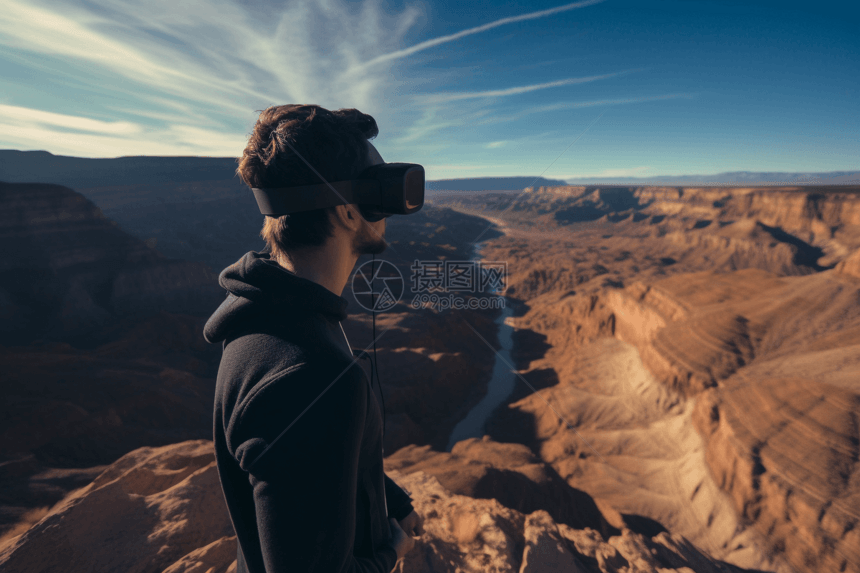男生在VR旅行计划中探索图片