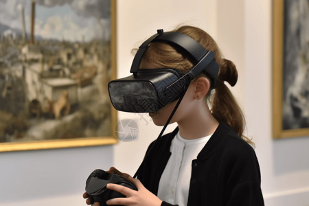 未来艺术一名学生使用VR技术学习背景