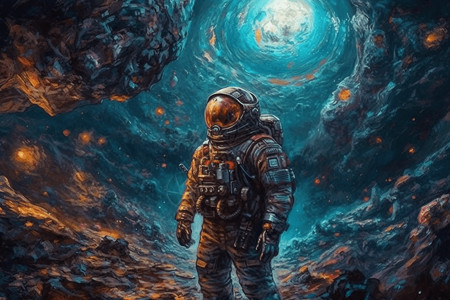 一名宇航员在太空背景图片