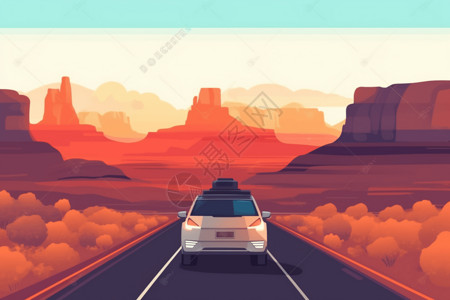 峡谷公路在峡谷中行驶的汽车设计图片