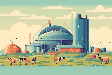 牛厂环保能源发电厂插画
