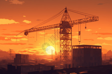 夕阳下的建筑工地背景图片