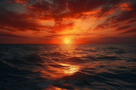 海洋上的日落海边高清图片素材