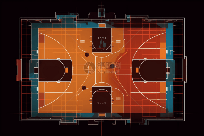 篮球场平面图图片