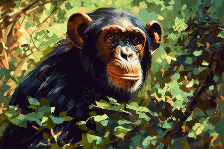 丛林藤蔓中的黑猩猩图片