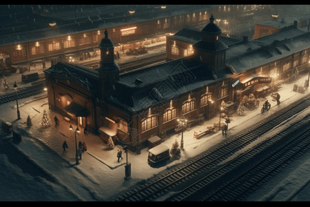 冬季雪地火车站背景图片