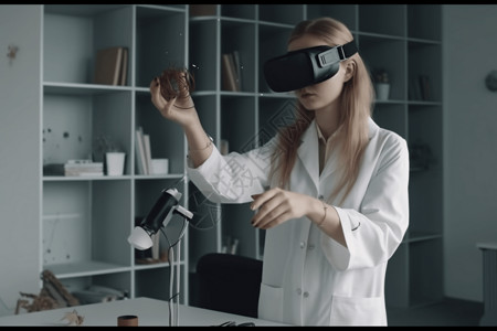 老师使用VR在虚拟实验室中演示实验高清图片
