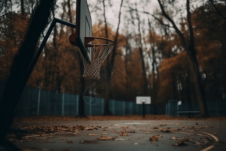 满地落叶的篮球场图片