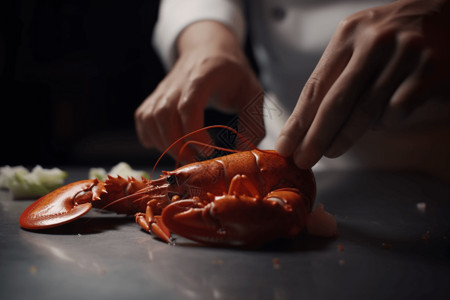 厨师处理龙虾背景图片