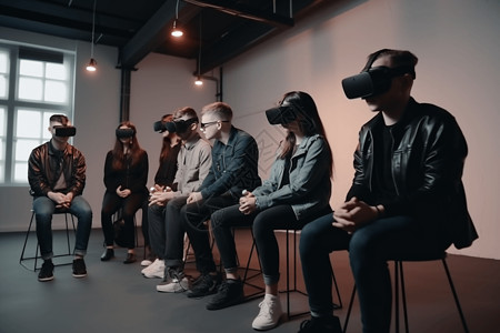 一群学生使用VR进行学习图片