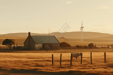 农场后的风力发电图片