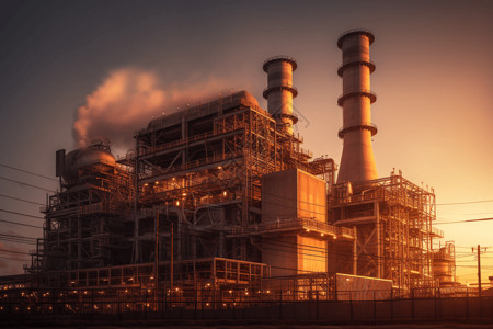 黄昏中的的气化发电站新能源高清图片素材