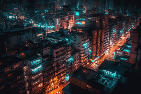 赛博朋克城市夜景背景图片