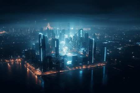 黑夜中的繁华城市背景图片