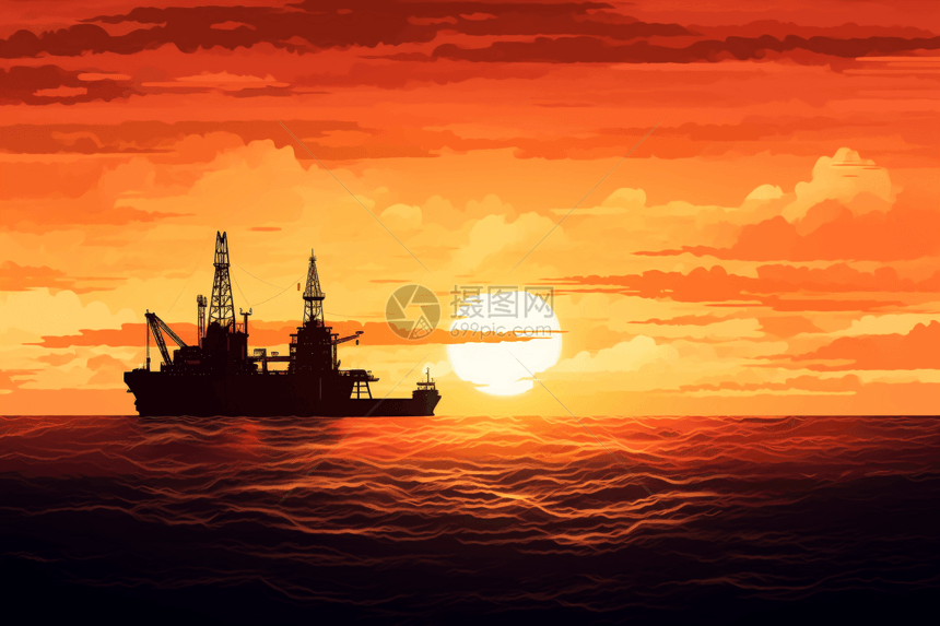 夕阳下海面的轮船图片