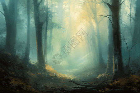 森林迷雾绘画图片