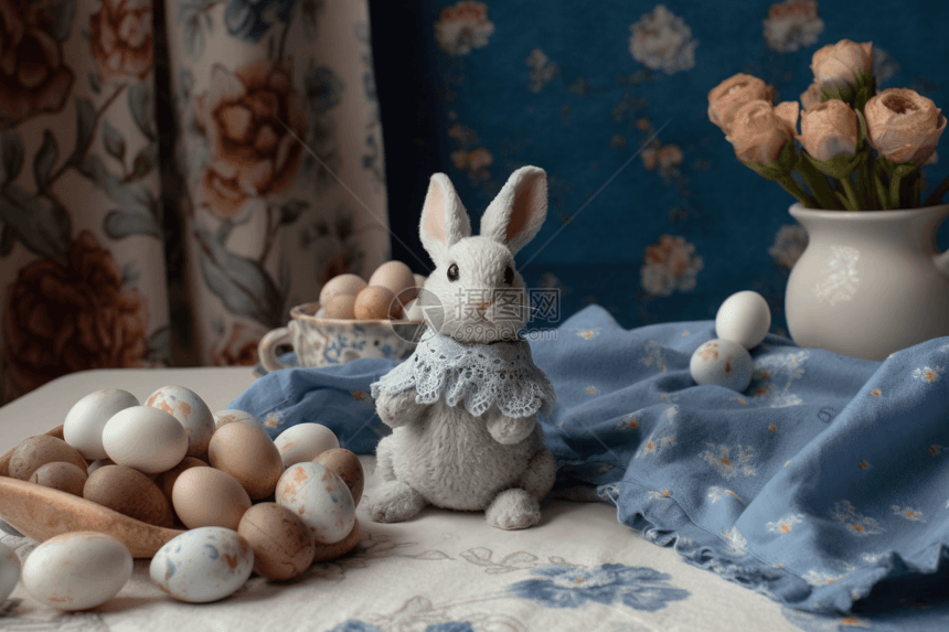 毛绒兔子和彩蛋图片