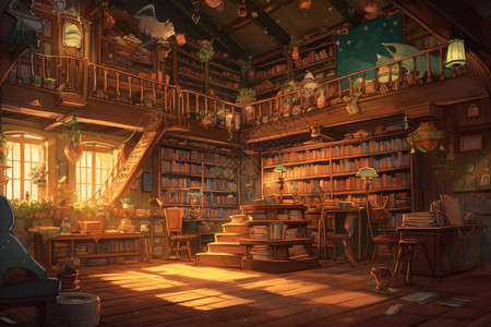 童话风图书馆背景图片