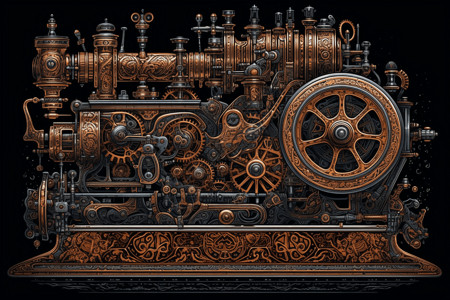 蒸汽火车复杂精细的机器结构设计图片