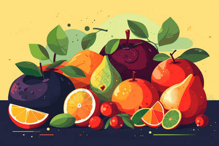 一堆蔬菜一堆新鲜的水果插画