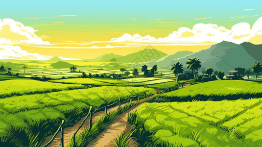 夏季绿色的稻田图片