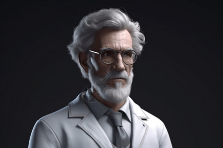 白头发科学家的3D肖像设计图片