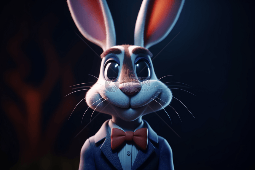 戴着领结的卡通兔子图片