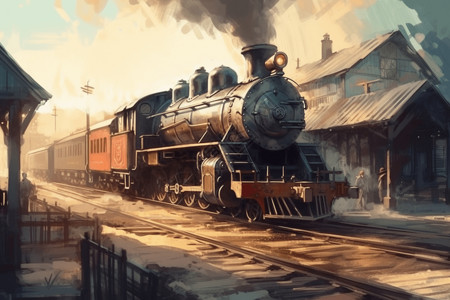 带有老式蒸汽火车正在行驶中图片