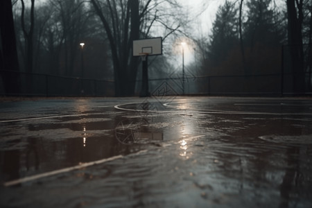 下雨天的篮球场背景图片