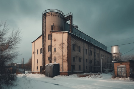 寒冬中的工厂建筑背景图片
