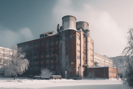 冬季景观中的工业工厂建筑图片
