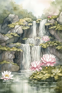 美丽莲花瀑布背景图片