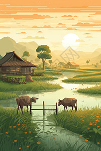 夏季稻田风景图片