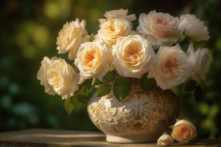 花瓶中盛开的玫瑰花图片