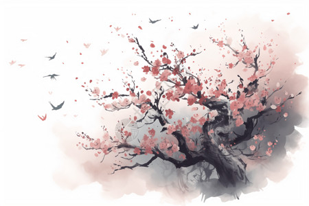 手绘中式梅花插画图片