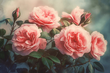 一簇柔和的粉红色玫瑰背景图片